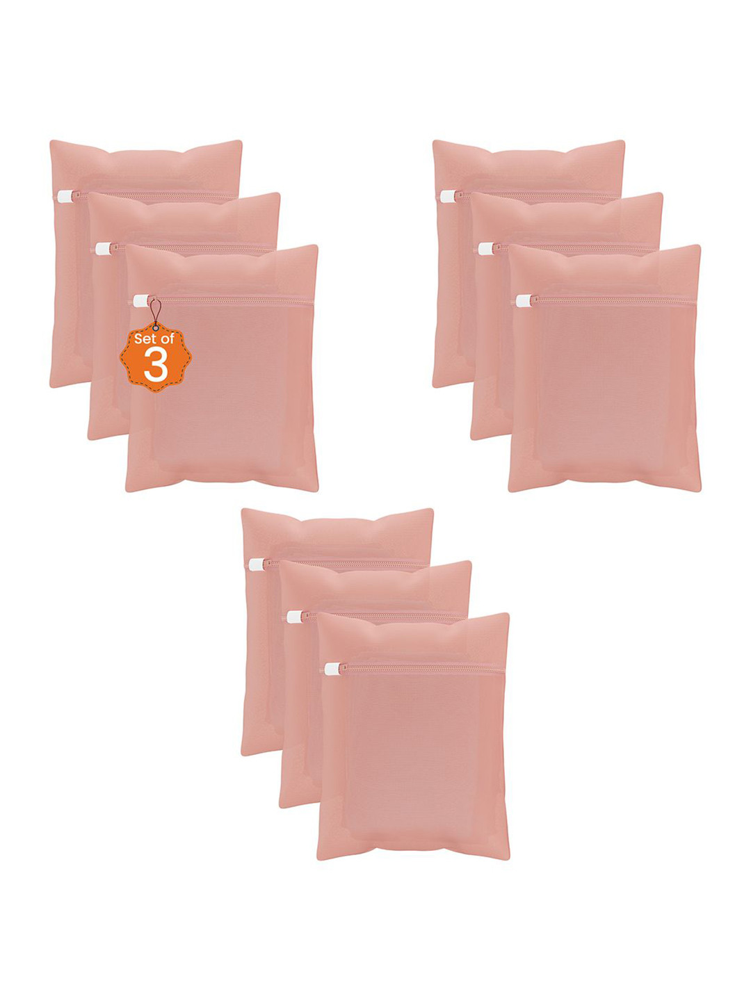 Kuber Industries Peach-Colored 9 Pieces Reusable Rectangular Laundry Bags With Zipper