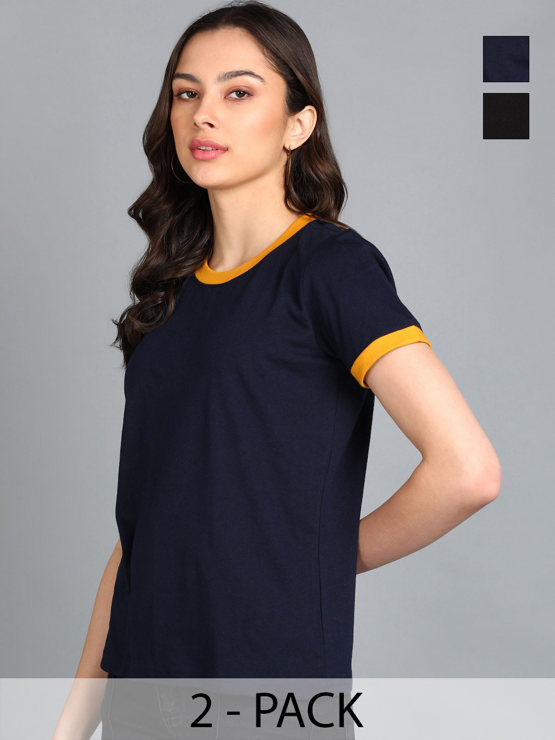 Adyavastram Women Pack of 2 Solid Round Neck Cotton T-shirts