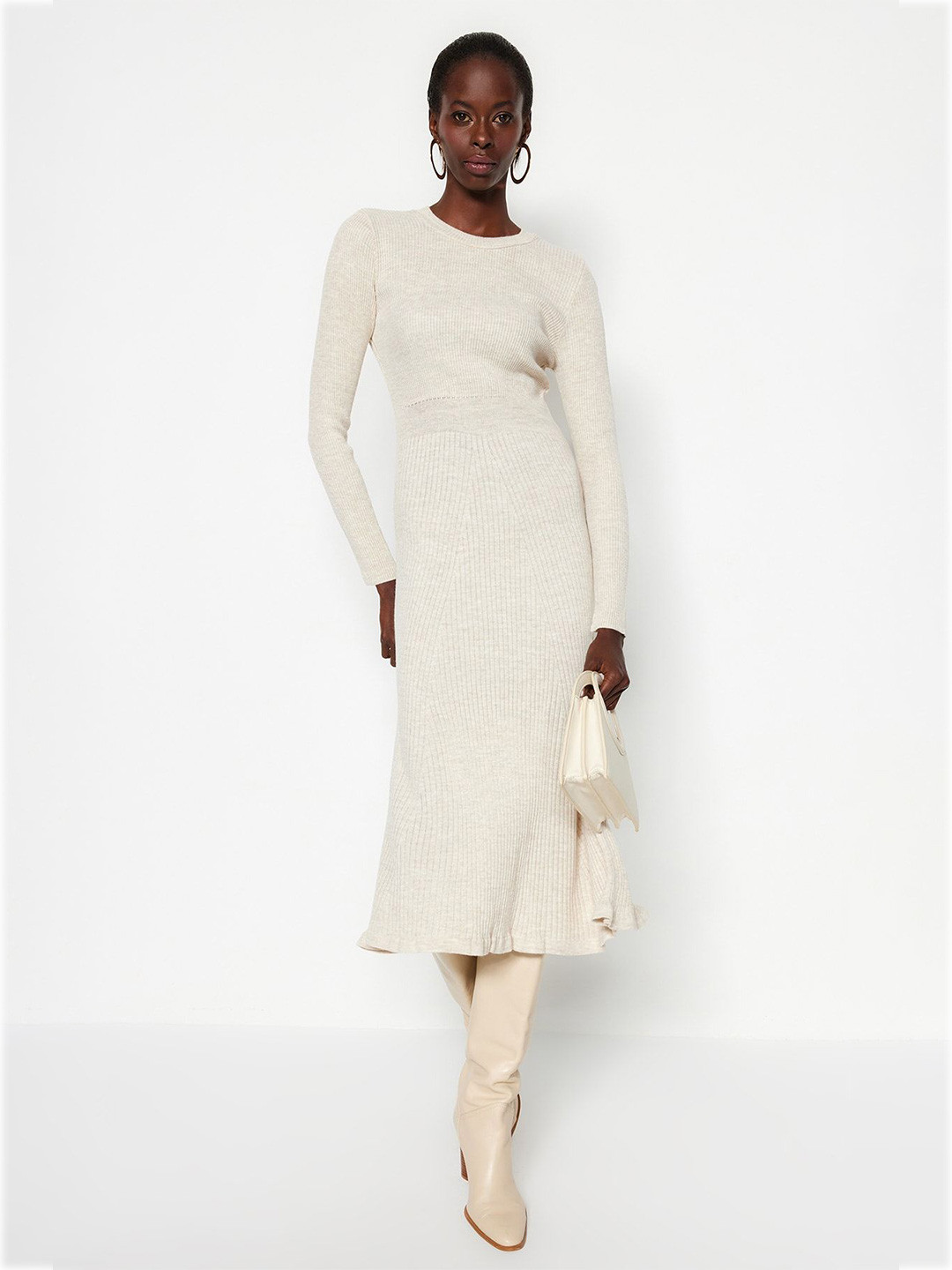 Trendyol Ribbed Knits Crew Neck Jumper Midi Dress