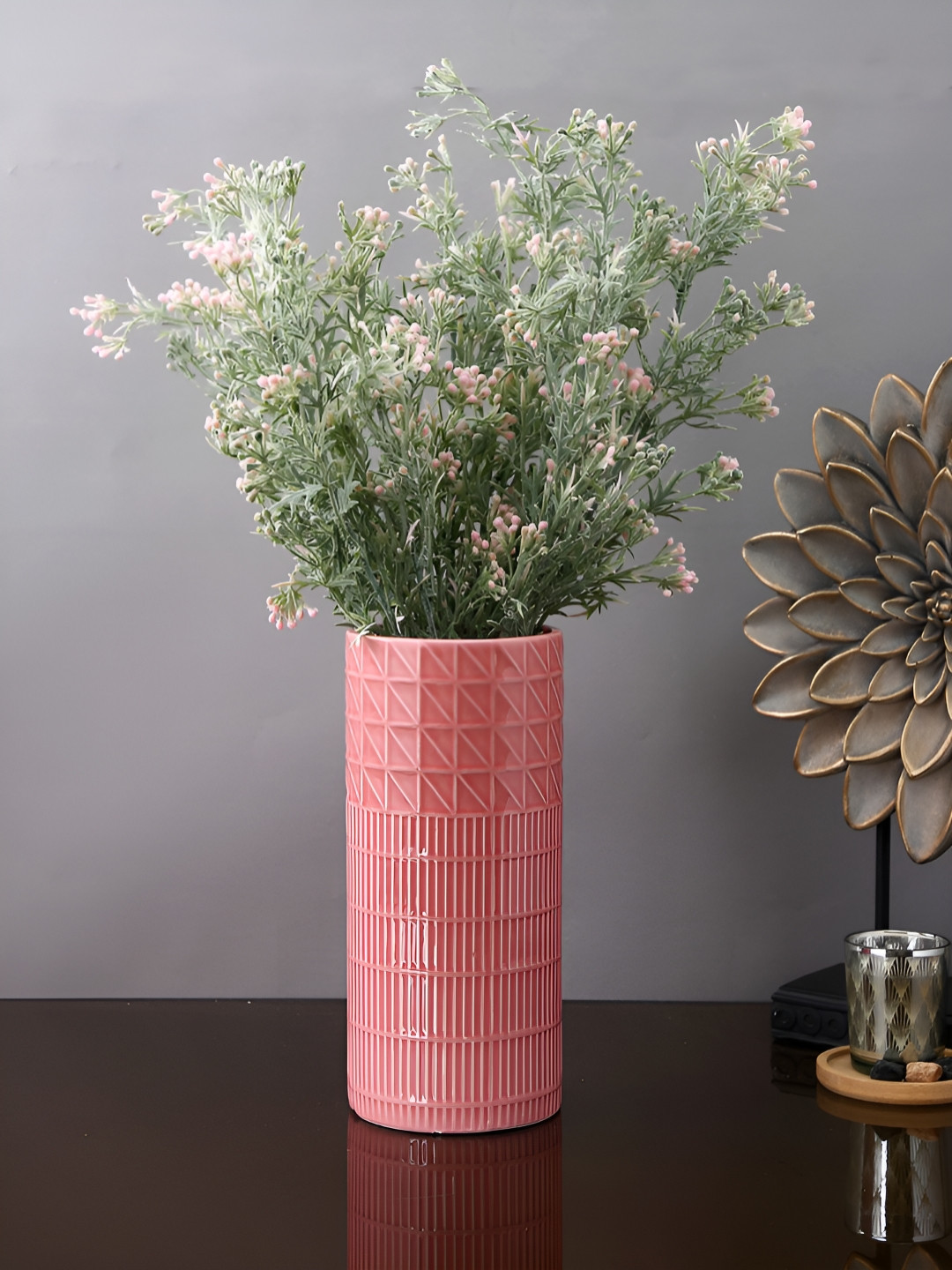 Myntra Elegant Homes Pink Textured Blush Harmony Ceramic Vase