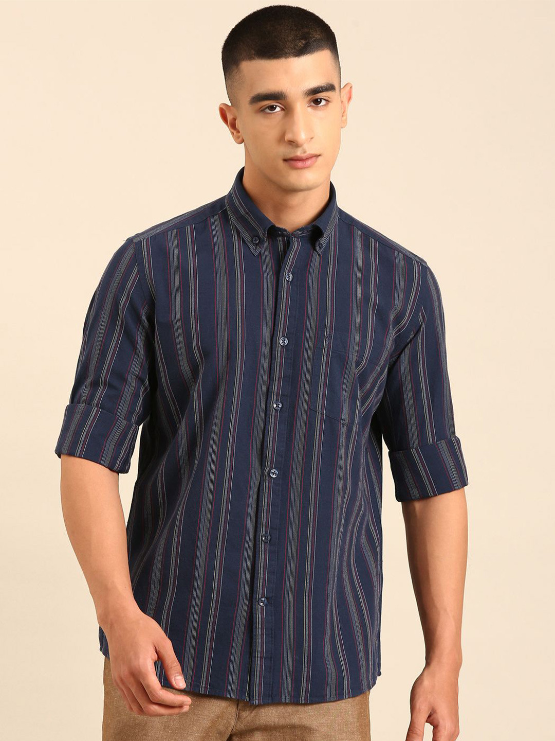 CAVALLO by Linen Club Santorini Striped Button-Down Collar Slim Fit Linen Shirt