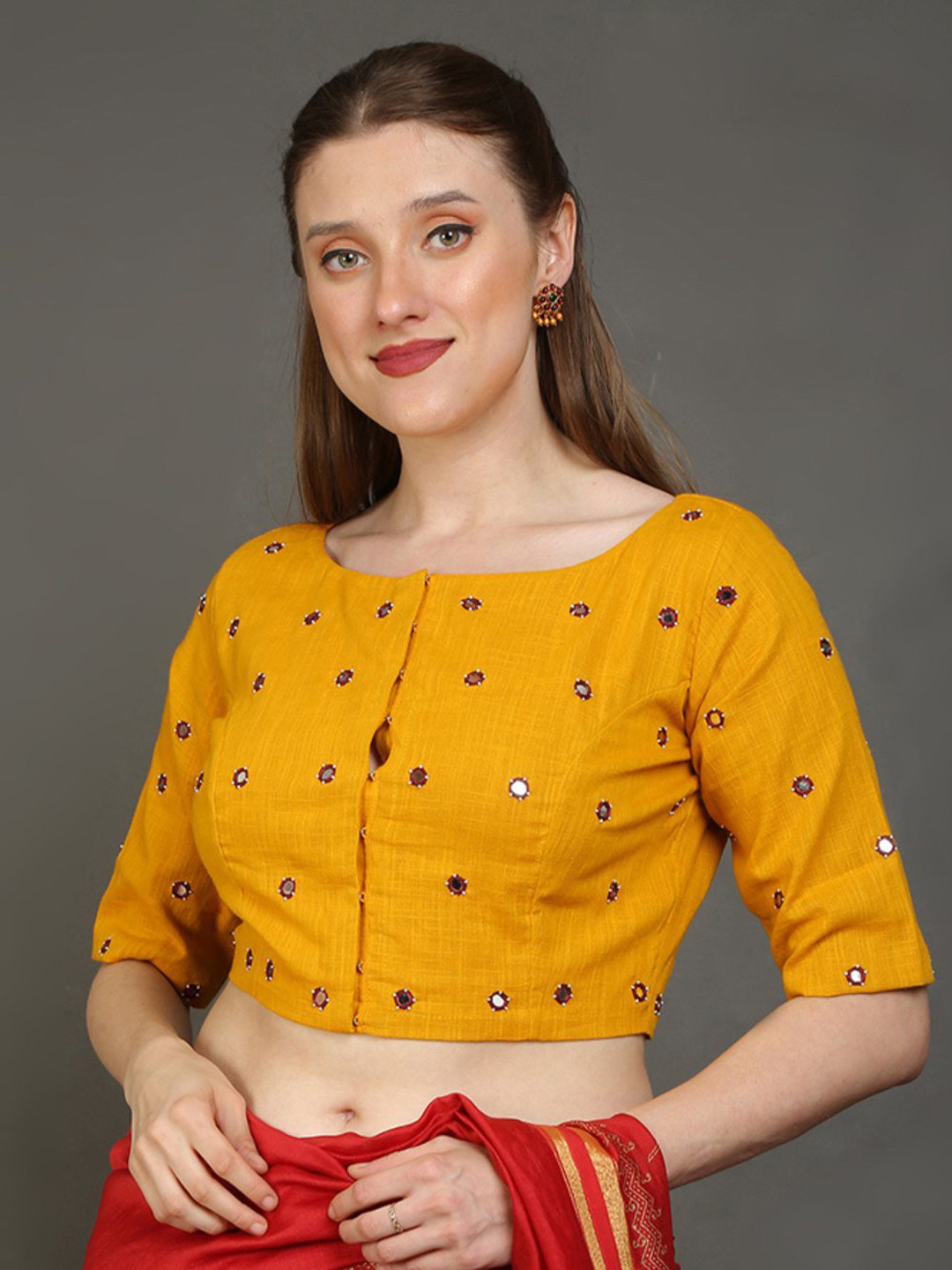 PALASH Women Embroidered Mirror Work Boat Neck Saree Blouse