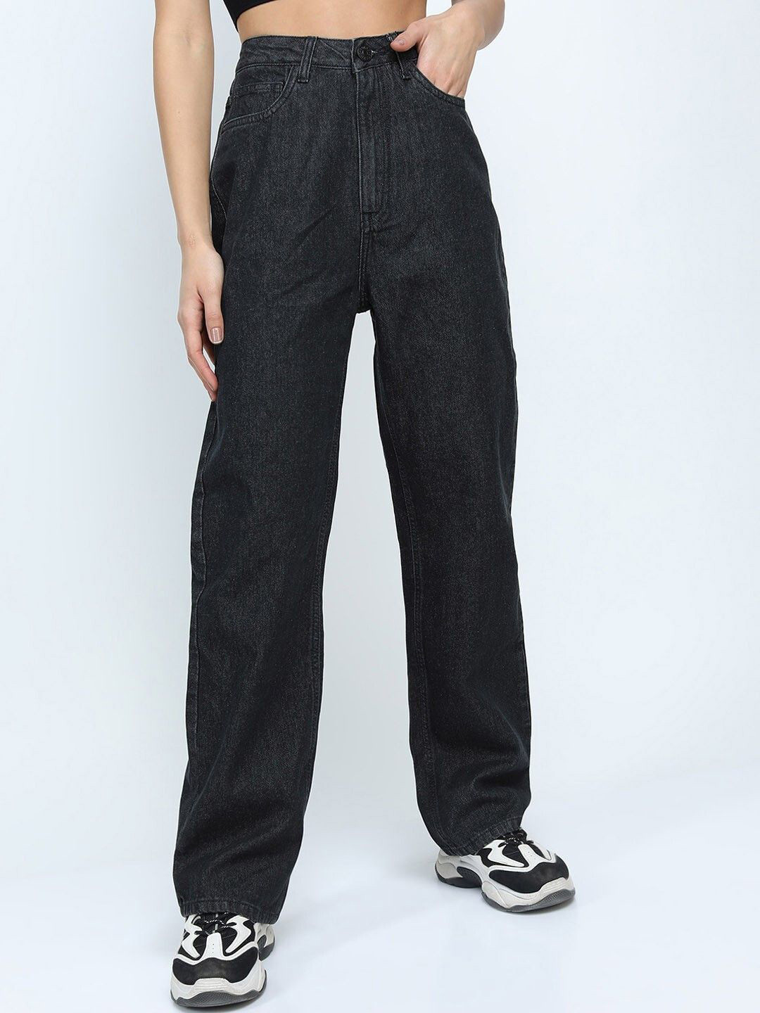 dolsia Women Wide Leg High-Rise No Fade Dark Shade Clean Look Stretchable Jeans