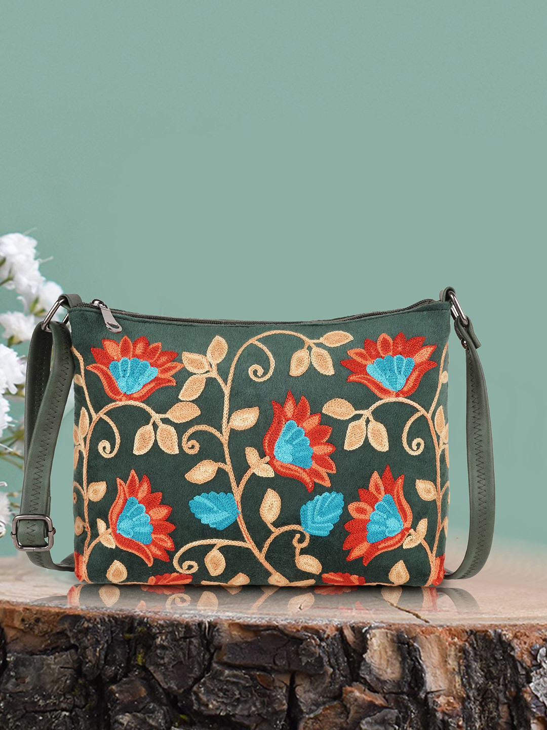 STARWINGS Floral Embellished Oversized Crossbody Sling Bag With Applique