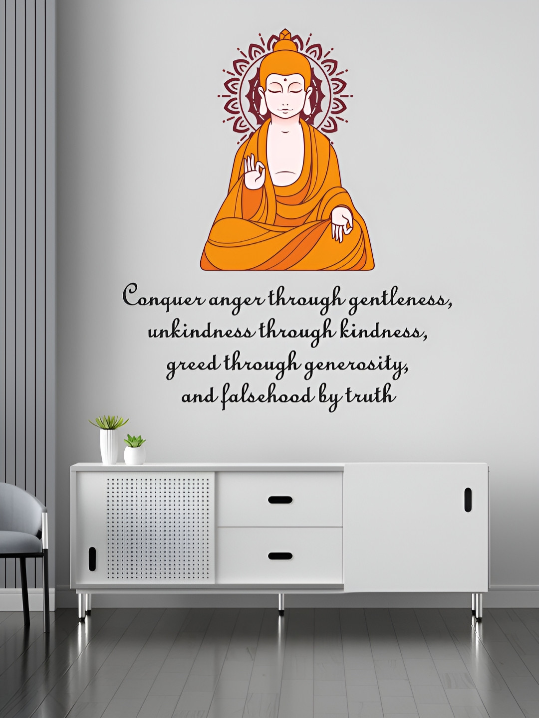 Myntra Elegant Homes Orange Colored & Maroon Meditating Buddha Quotes Printed Wall Sticker