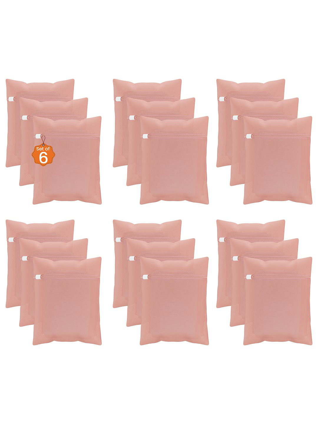 Kuber Industries Peach-Colored 18 Pieces Reusable Rectangular Laundry Bags With Zipper