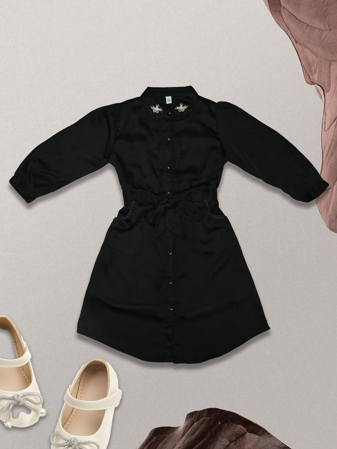 we11 Chiffon Solid Pattern Shirt Dress