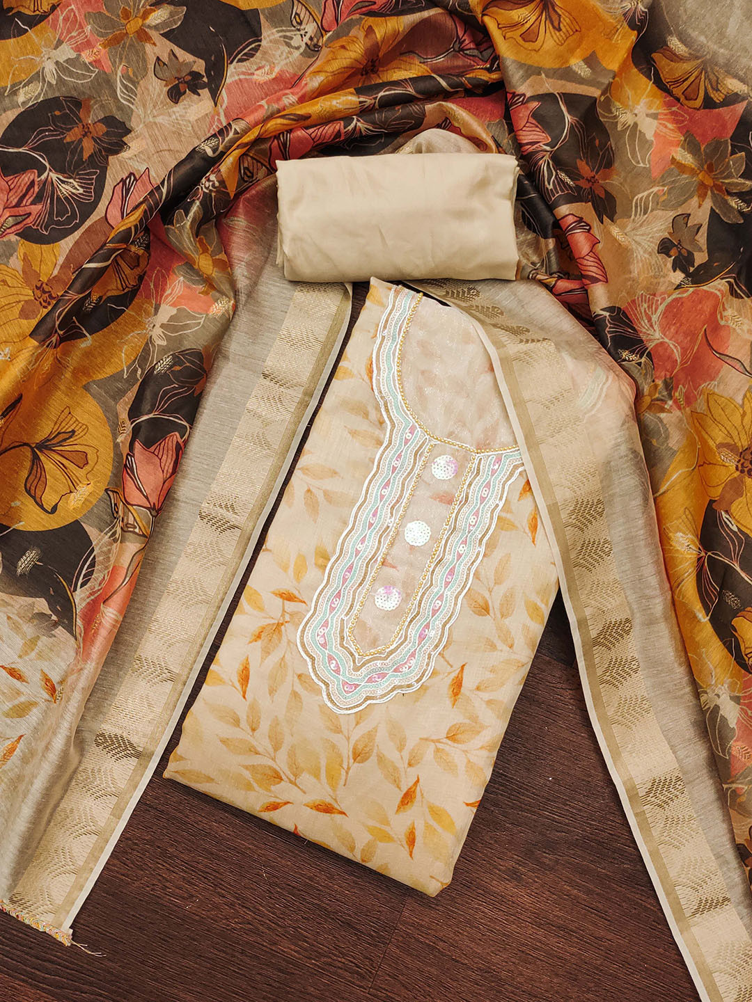 SHADOW & SAINING Embellished Modal Cotton Semi-Stitched Dress Material