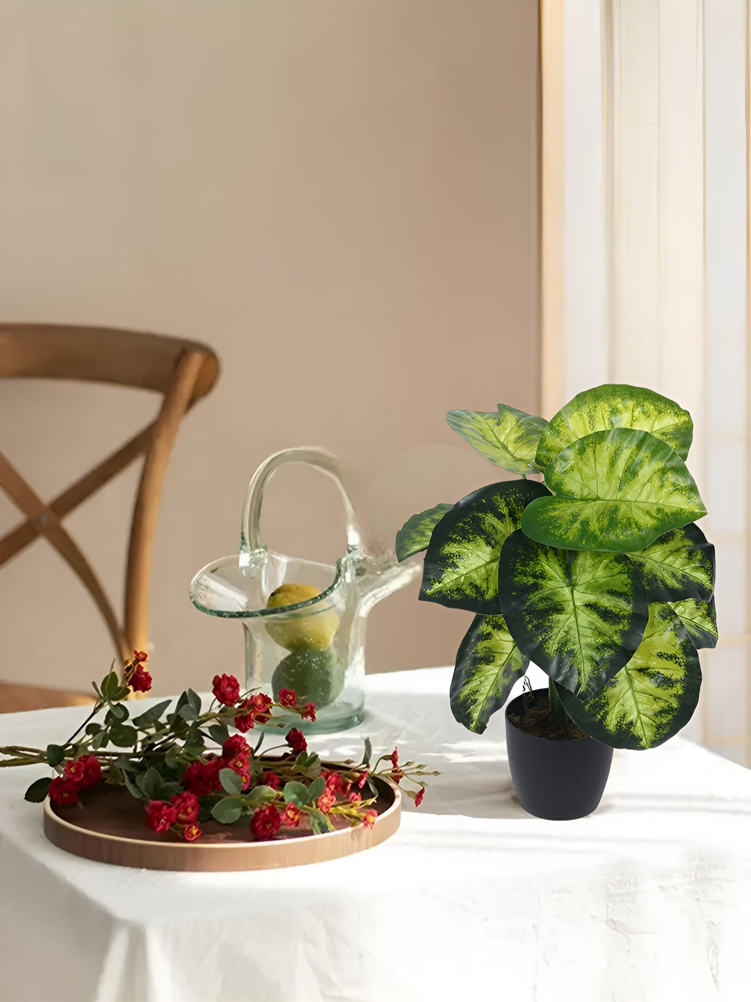 Home Bloom Green & Black Artificial Dieffenbachia Plant With Pot