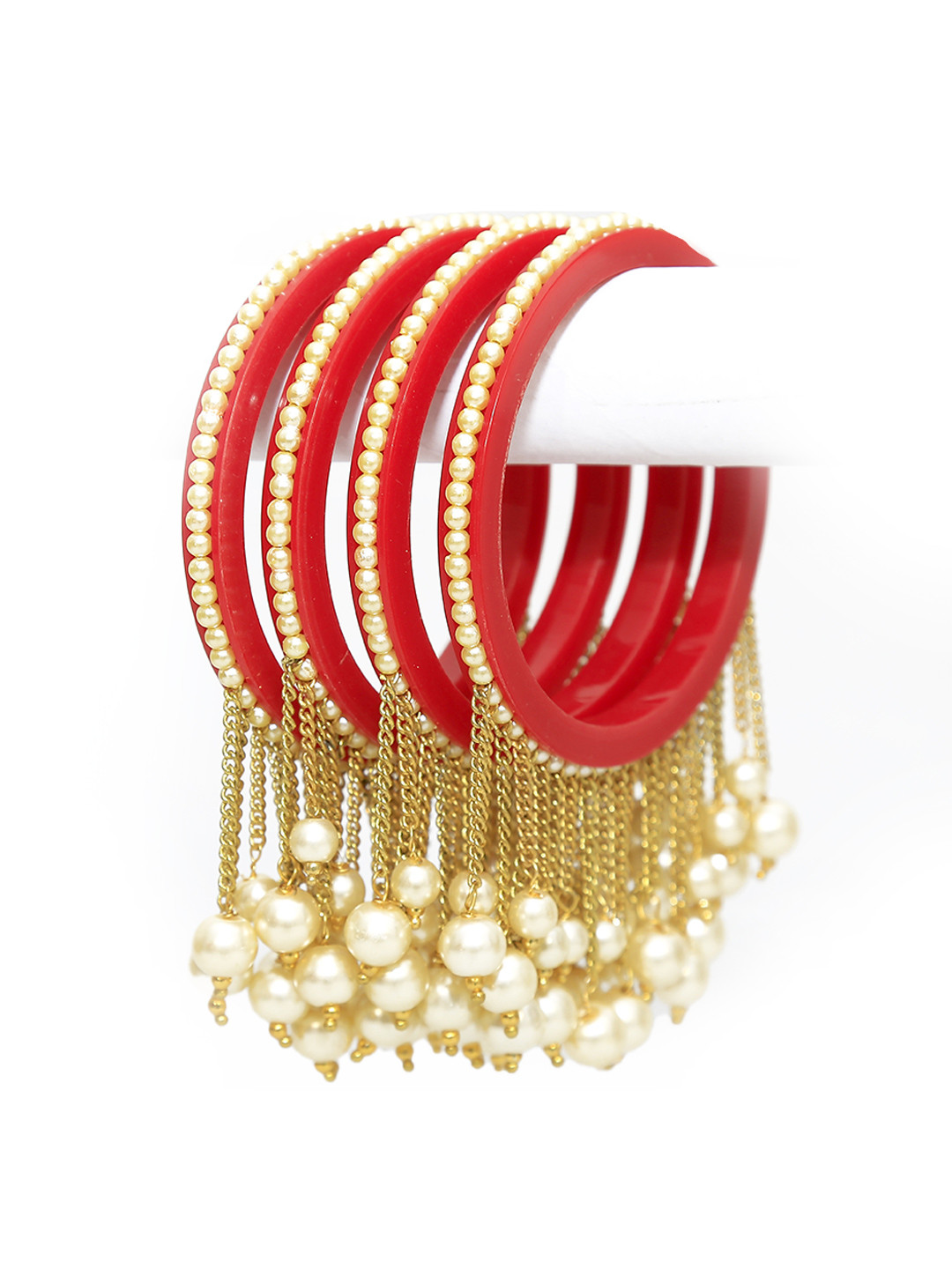 Zindura Set Of 4 Gold Plated Studded & Beaded Bangles