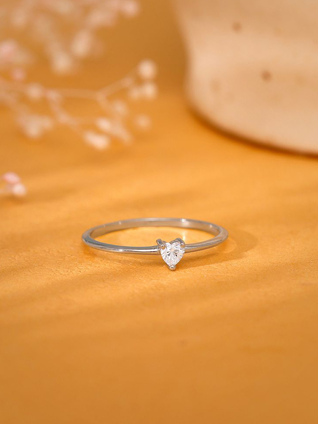 GIVA 925 Sterling Silver Rhodium Plated Cubic Zircon Studded Little Heart Ring