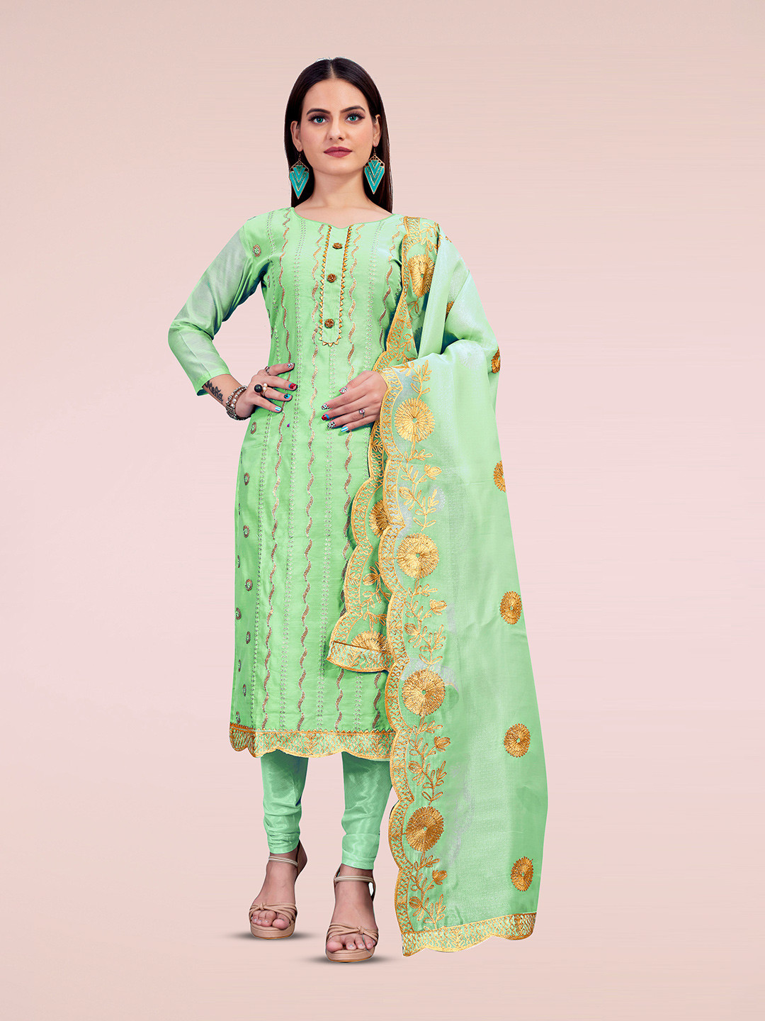 Maroosh Geometric Motifs Sequence Embellished Chanderi Cotton Unstitched Dress Material