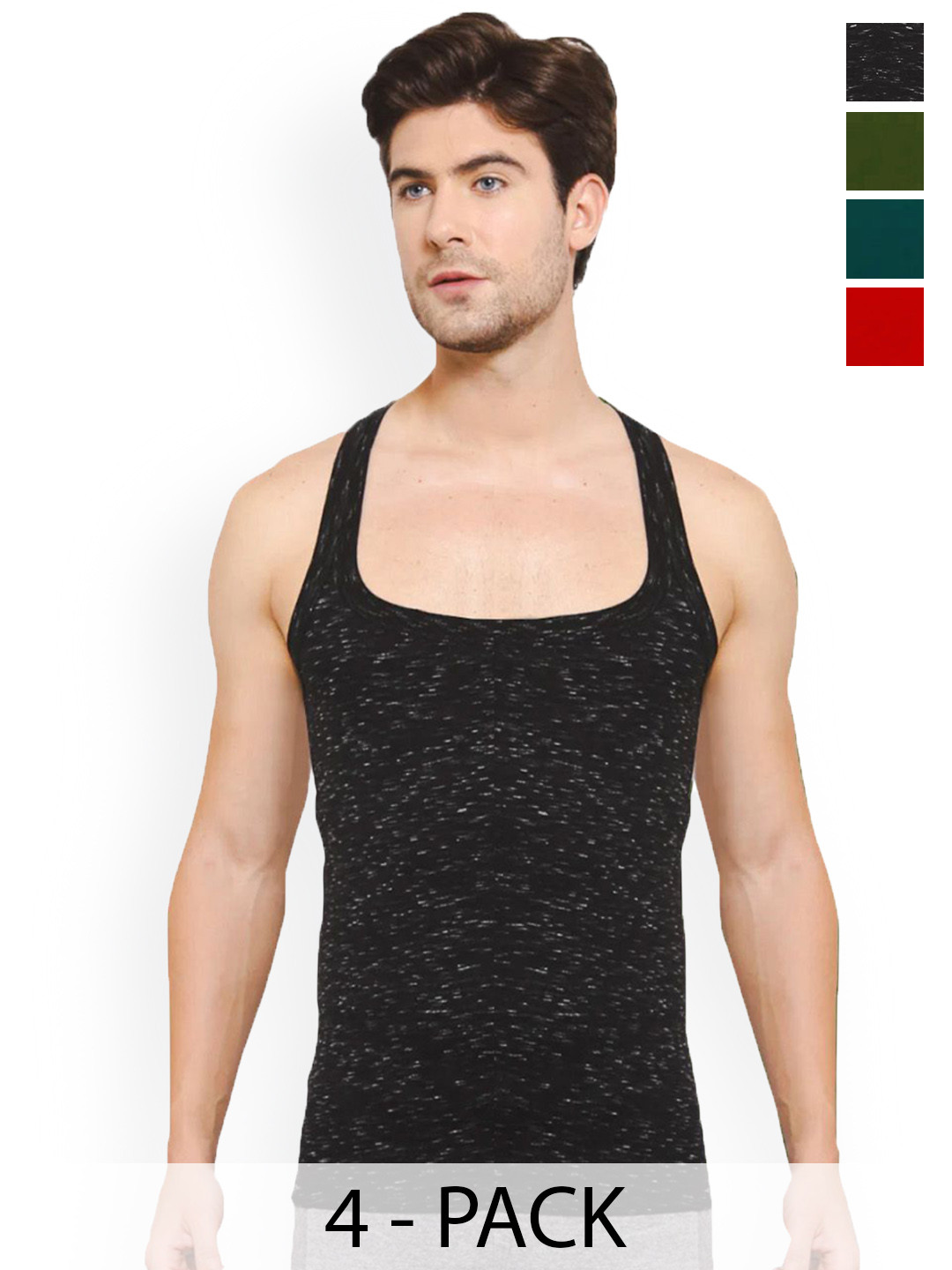 Sporto by Macho Pack Of 4 Combed Cotton Square Neck Gym Vests
