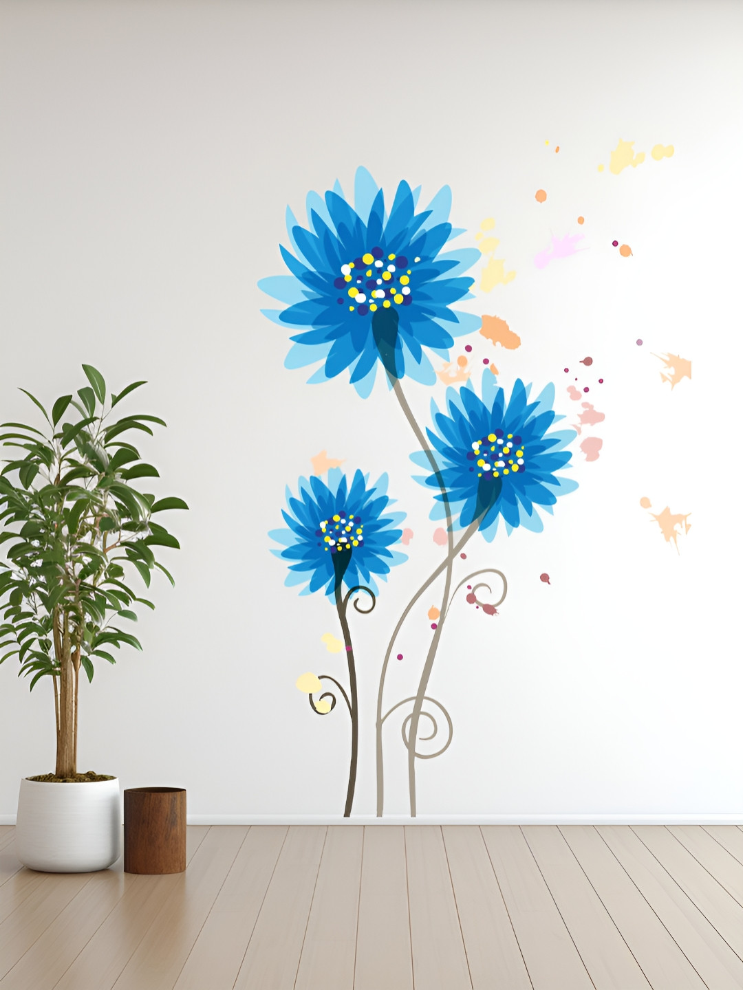 Myntra Elegant Homes Blue & Pink Flowers Printed Wall Stickers