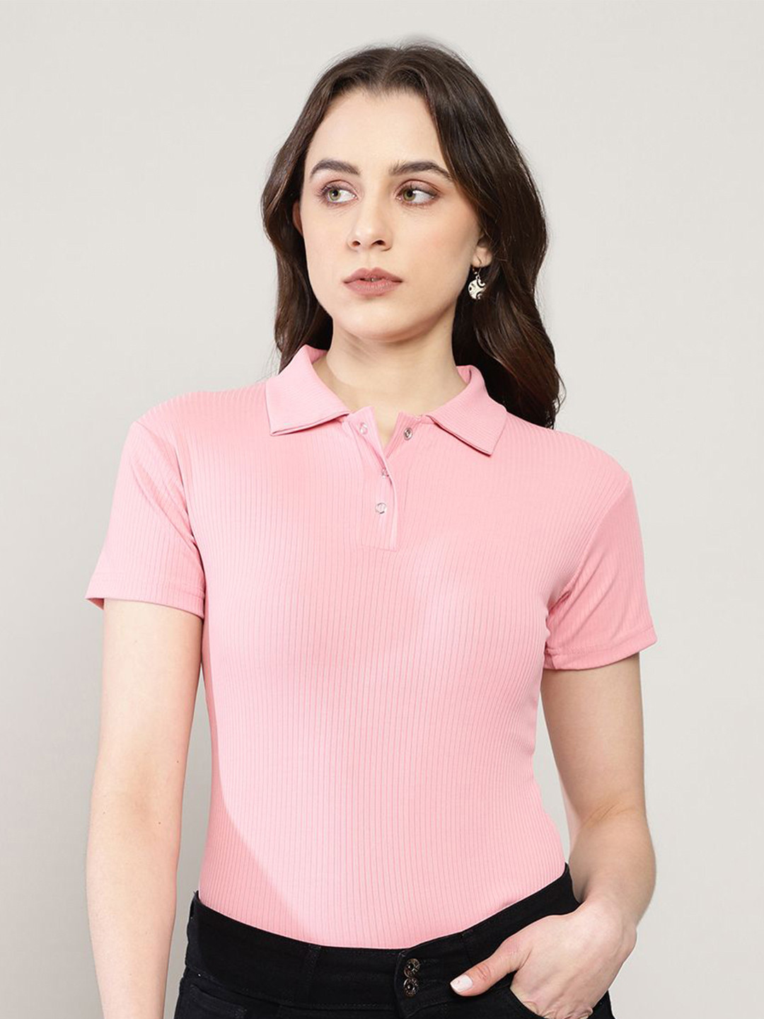 Sugathari Sheen Shirt Collar Top