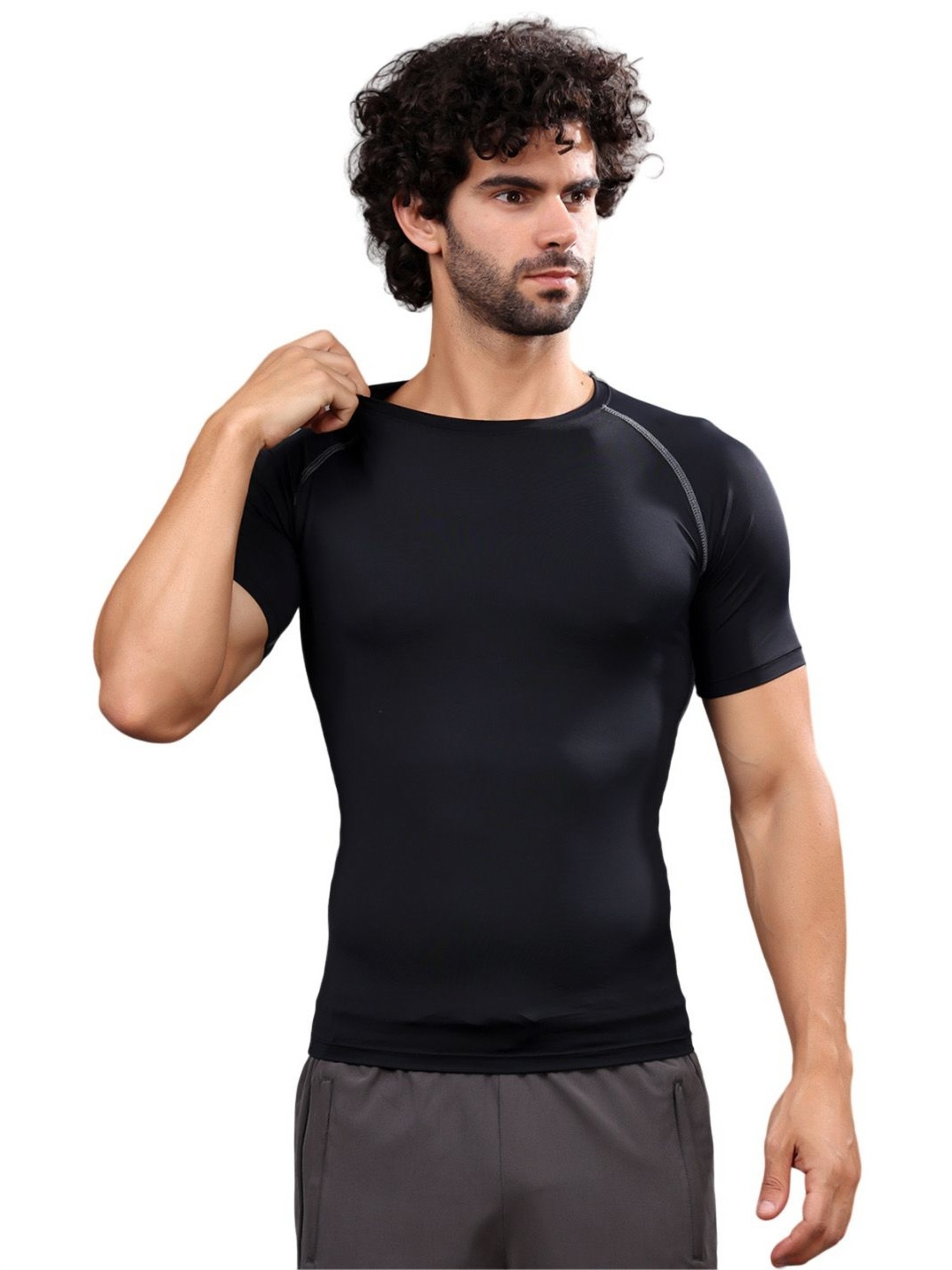 Friskers Men Black Gym Compression T-shirt