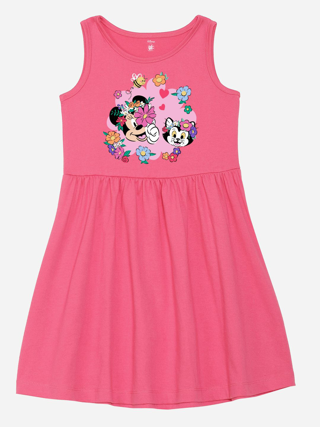 YK Disney Girl Mickey & Friends Cartoon Print Cotton Fit & Flare Dress