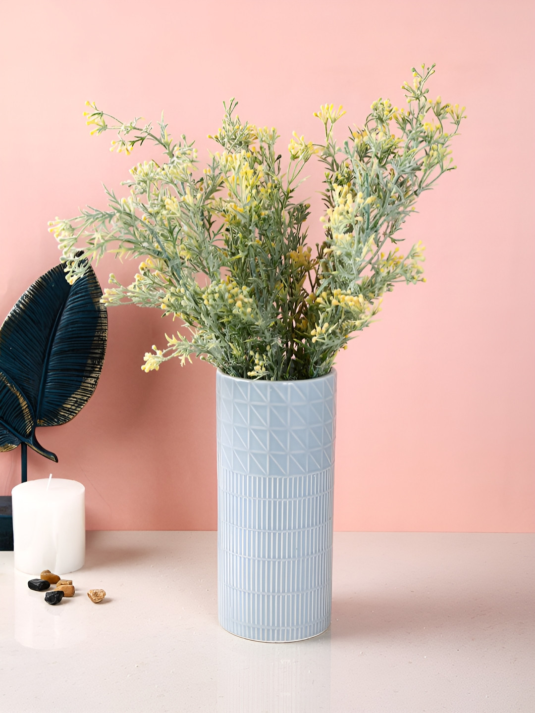 Myntra Elegant Homes Grey Textured Geometry Ceramic Vase
