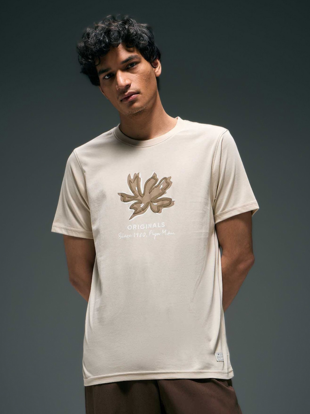 Flying Machine Graphic Printed Round Neck Short Sleeves Cotton T-shirt
