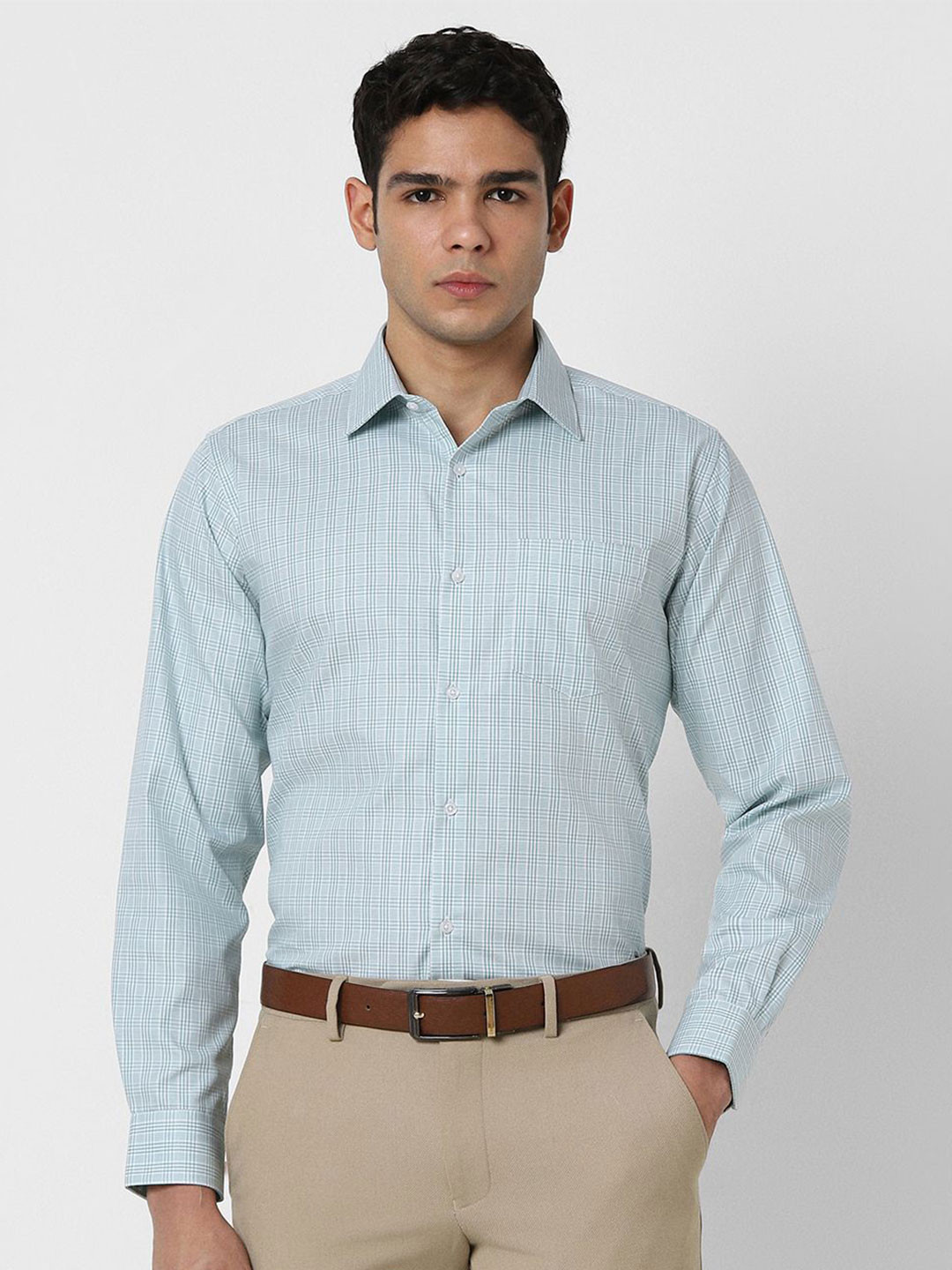 Van Heusen Men Spread Collar Checked Cotton Formal Shirts
