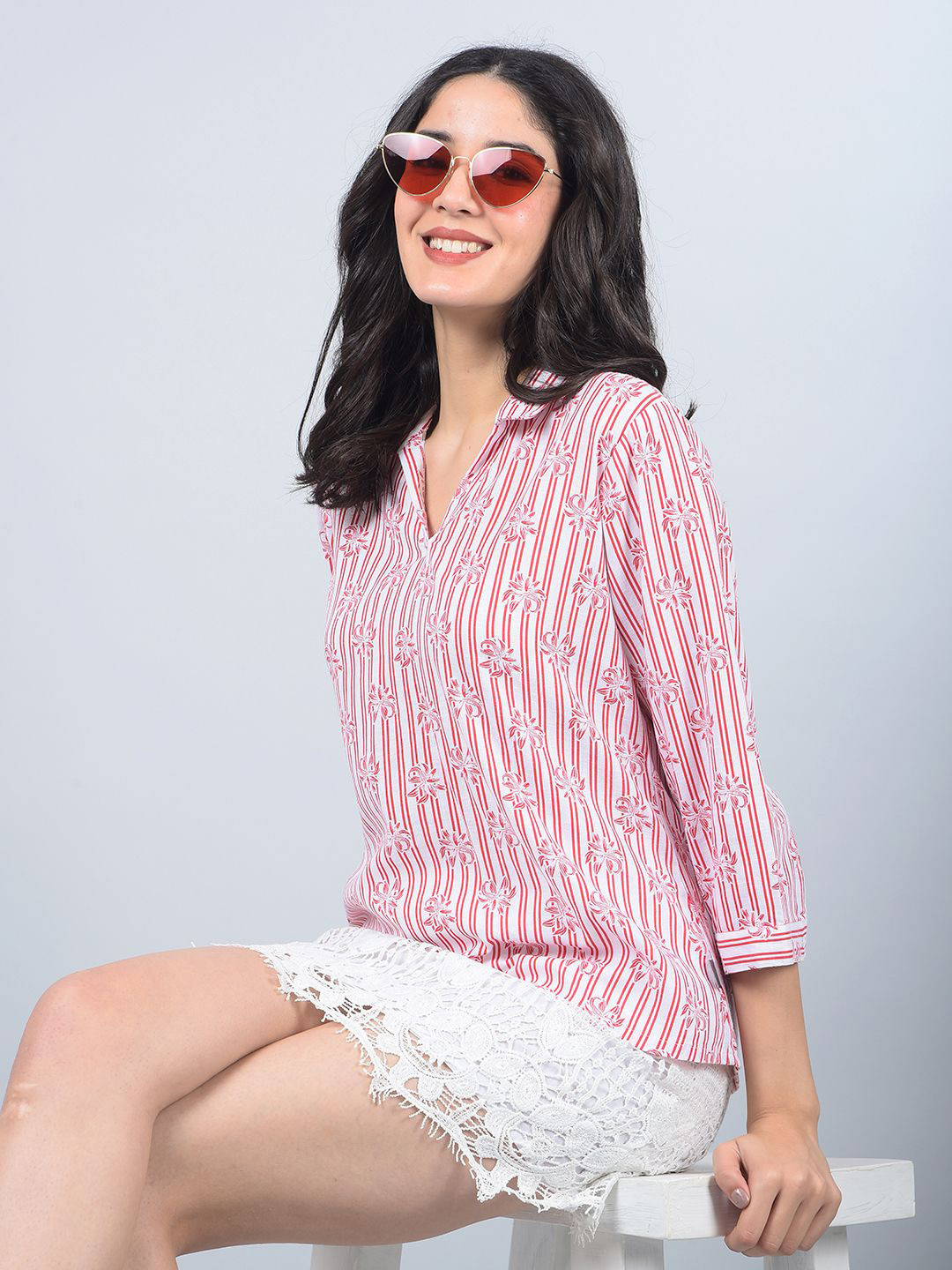 Crimsoune Club Women Shirt Collar Printed Top