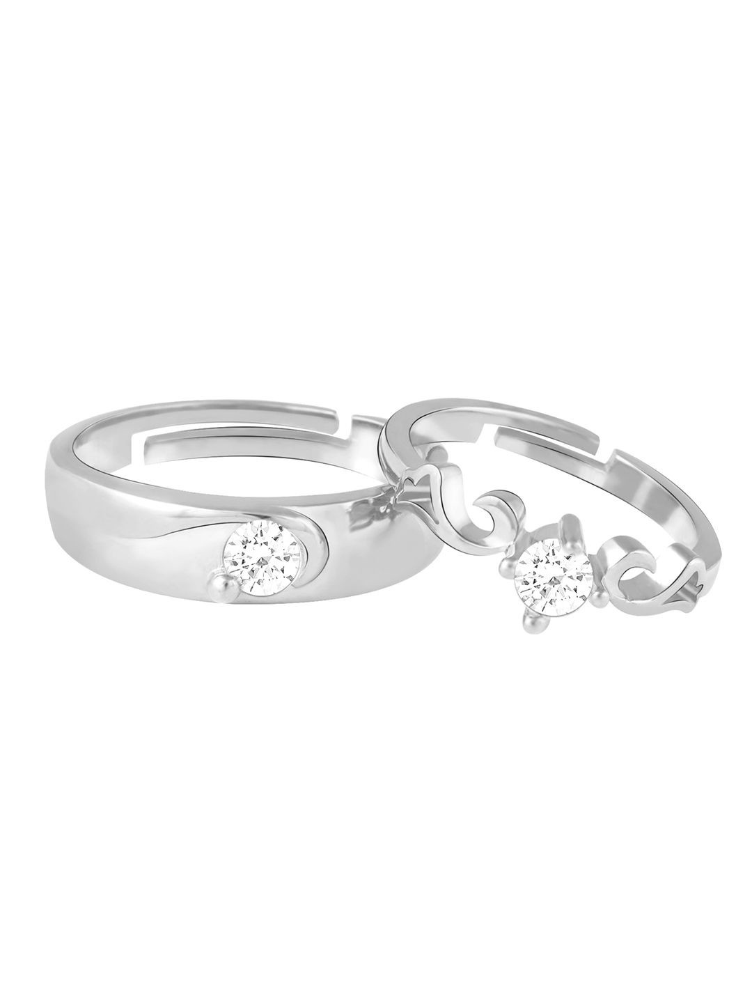GIVA Unisex Set of 2 Rhodium Plated 925 Silver CZ-Studded Glowing In Love Couple Rings