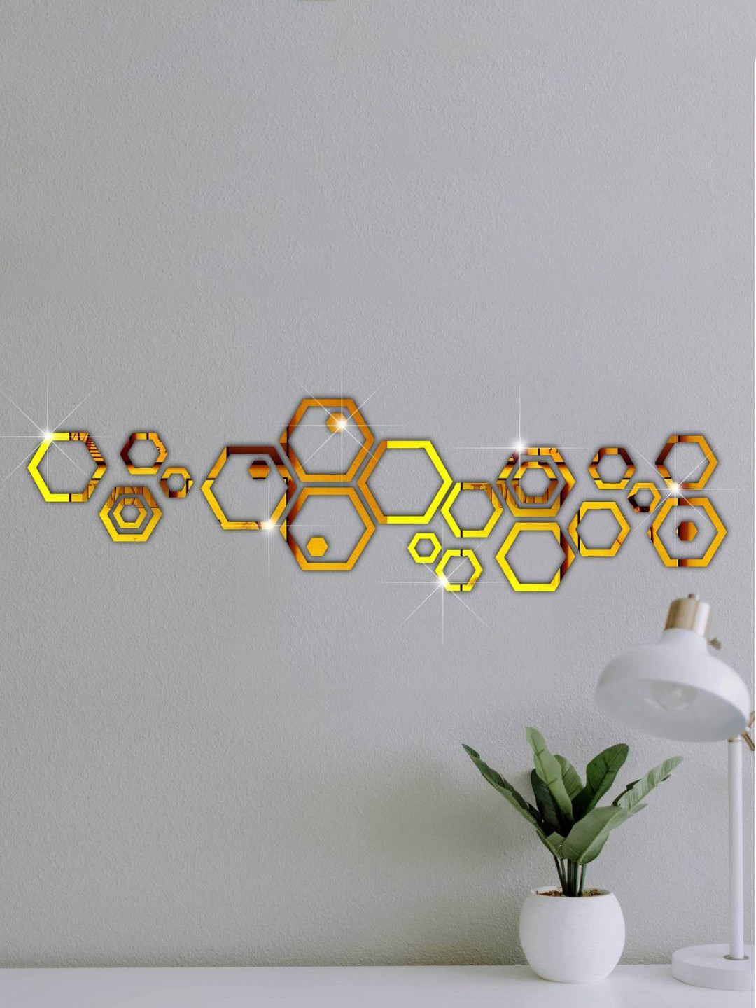 VAH Kya Bat Hai !! 24-Pcs Yellow Self-Adhesive Hexagon Shaped Wall Stickers