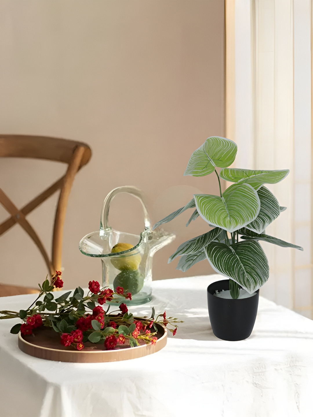 Home Bloom Green & Black Artificial Dieffenbachia Plant With Pot