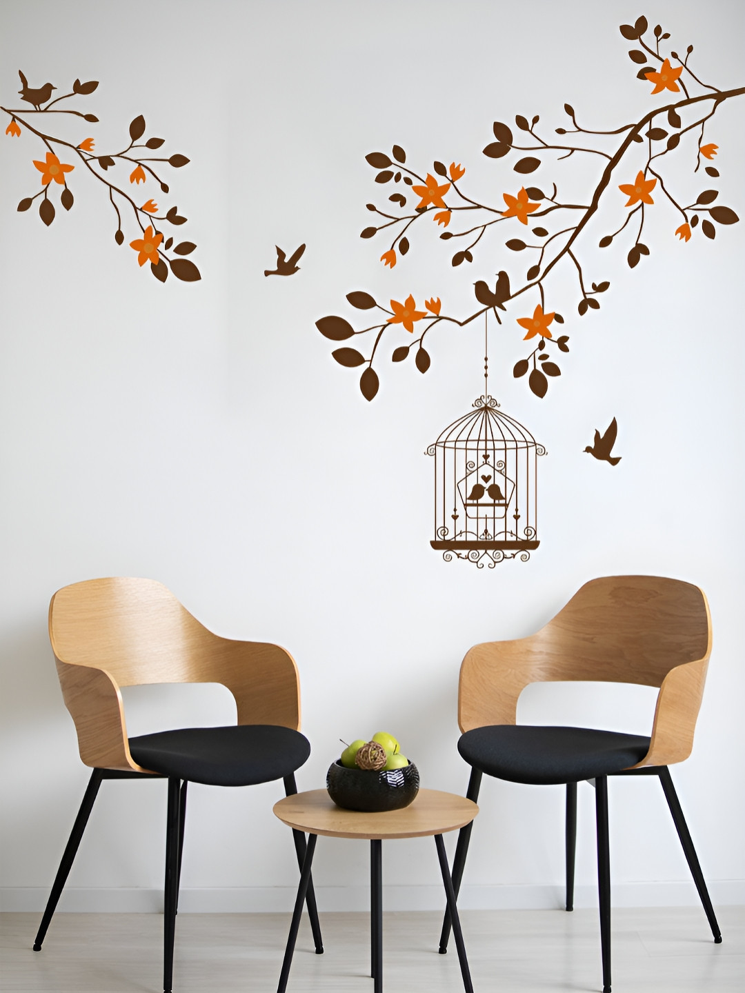 Myntra Elegant Homes Brown & Coffee Brown Autumn Tree Bird Printed Wall Stickers