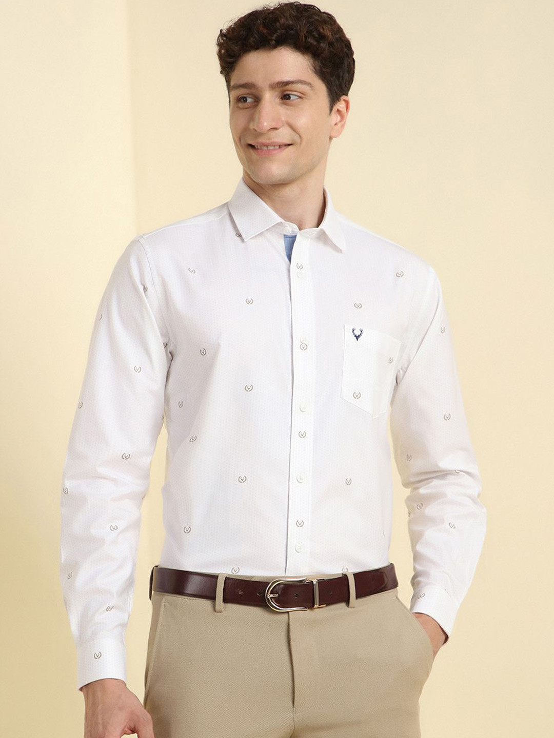 Allen Solly Graphic Printed Spread Collar Pure Cotton Formal Shirt