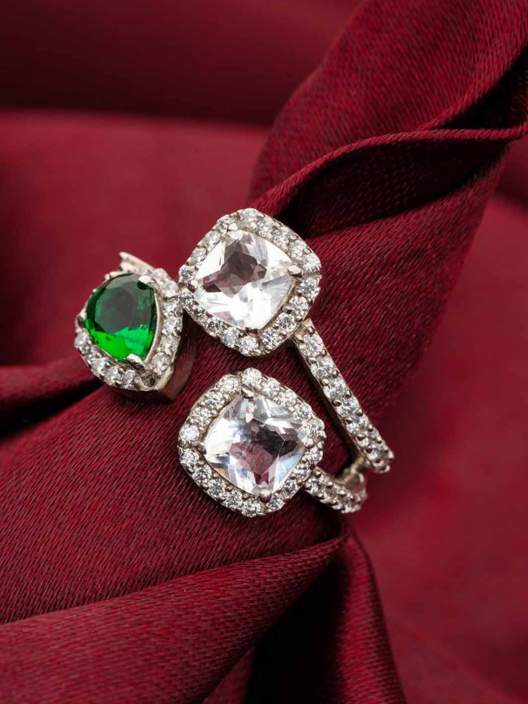 Soraya Luxe 925 Sterling Silver Rhodium-Plated CZ Studded Victorian Splendor Finger Ring