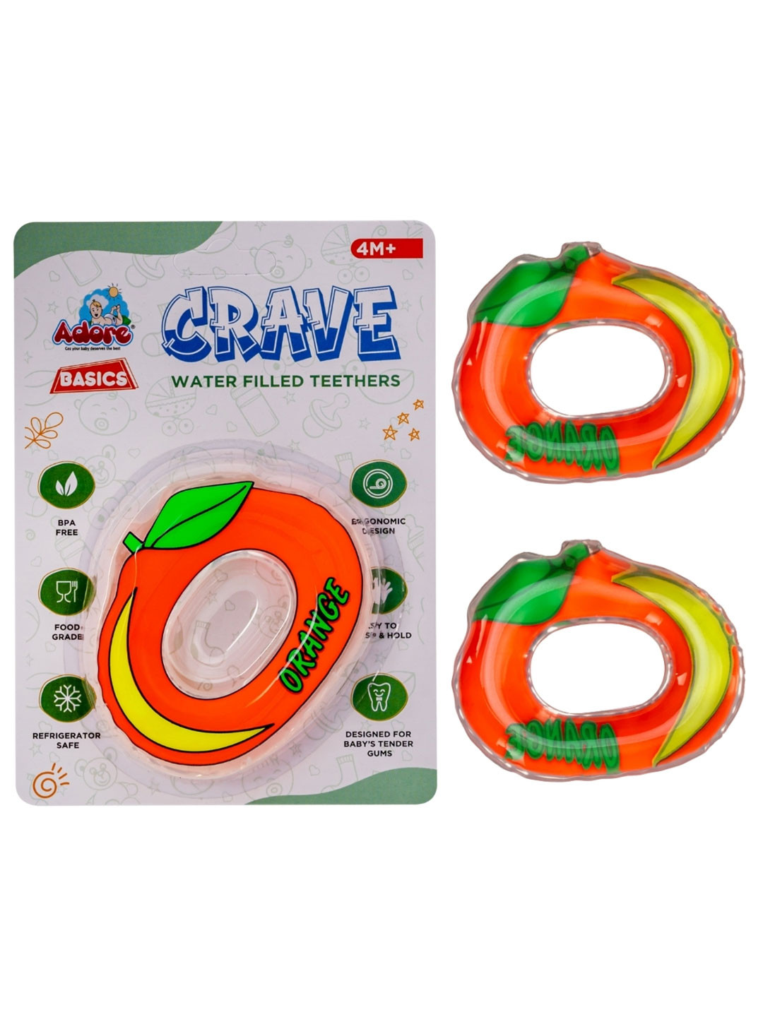 Adore Kids 2Pc Orange Colored & Green Shape Crave Water Filled Teethers