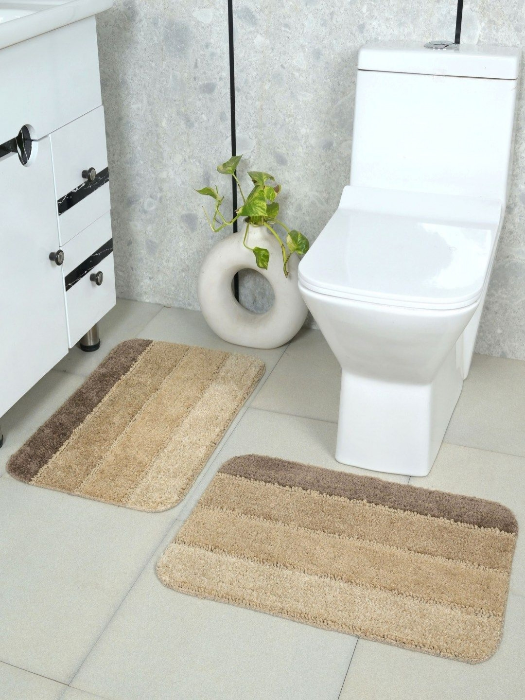 Saral Home Brown 2 Pieces Microfiber Anti Slip Bath Rug