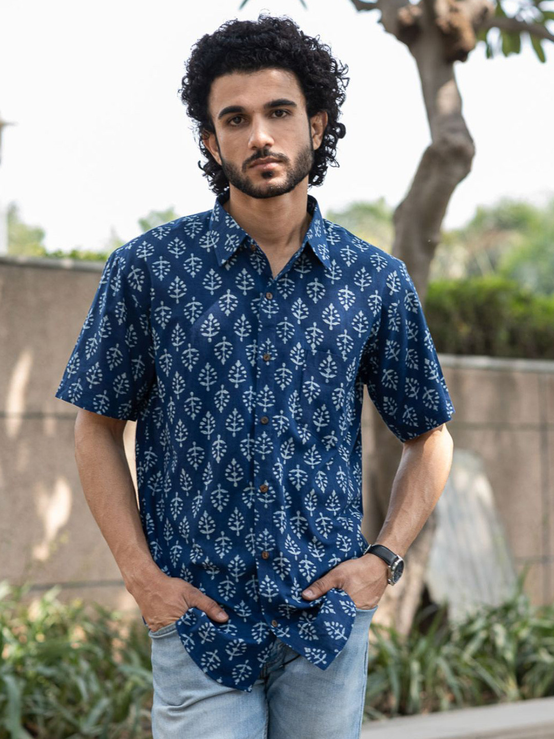The India Craft House Dabu Printed Opaque Regular Fit Pure Cotton Casual Shirt