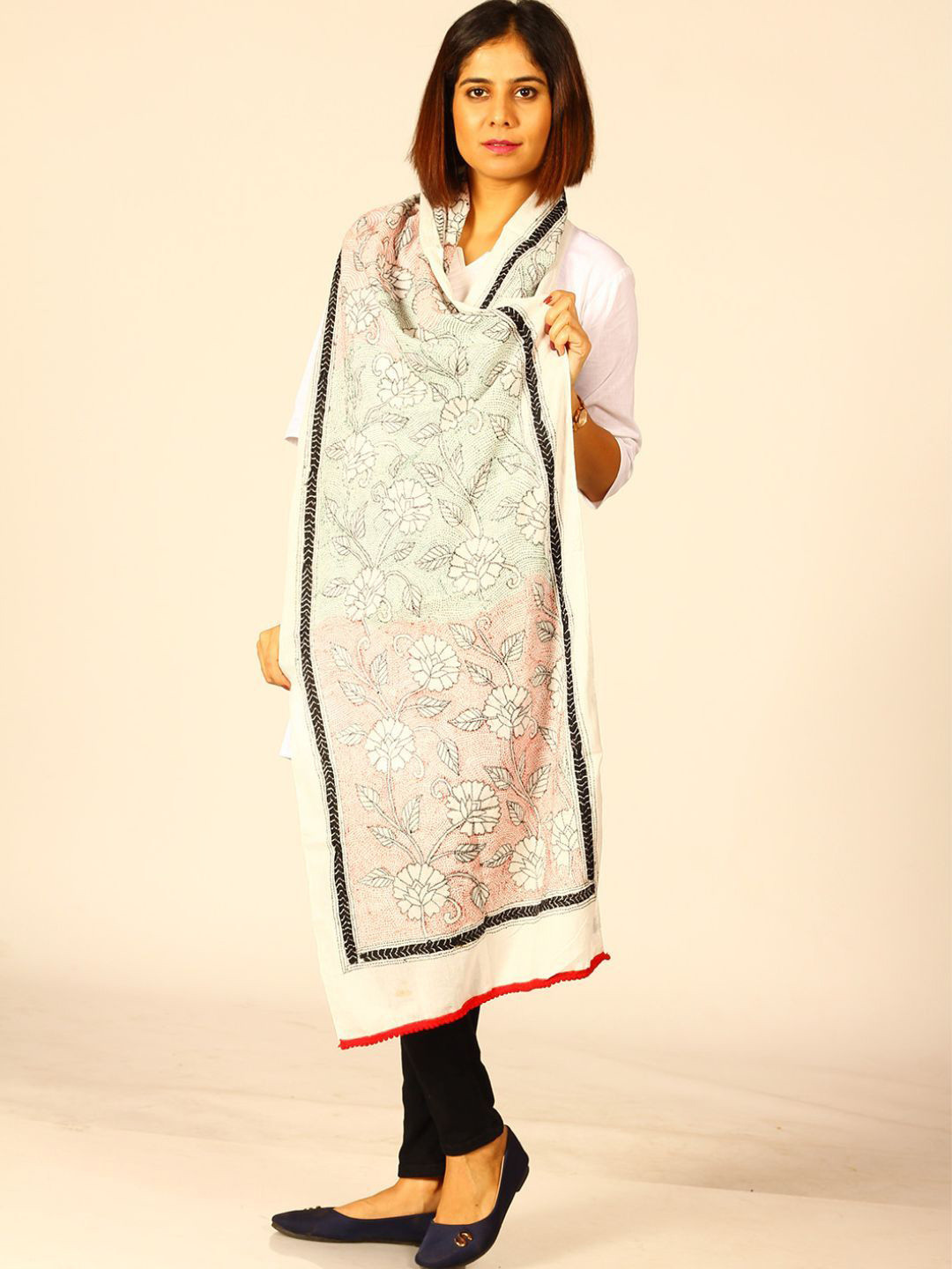 ArtEastri Floral Reverse Kantha Mul Cotton Stole