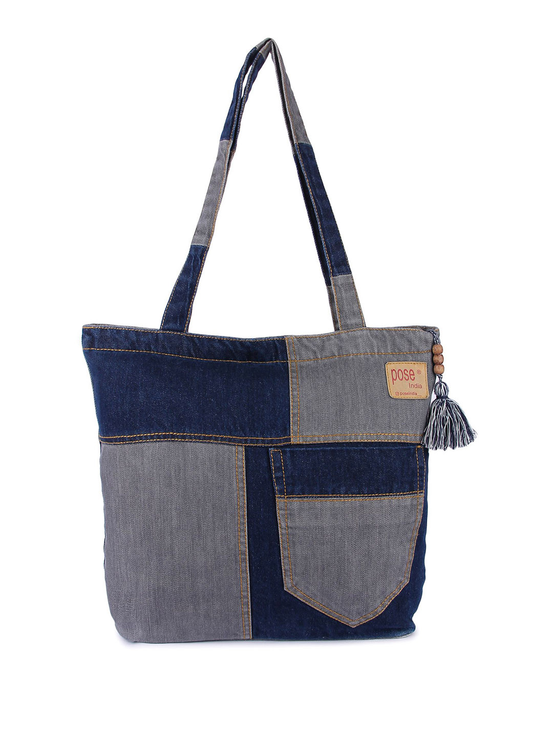 Pose india Colourblocked Shopper Tote Bag With Tasselled