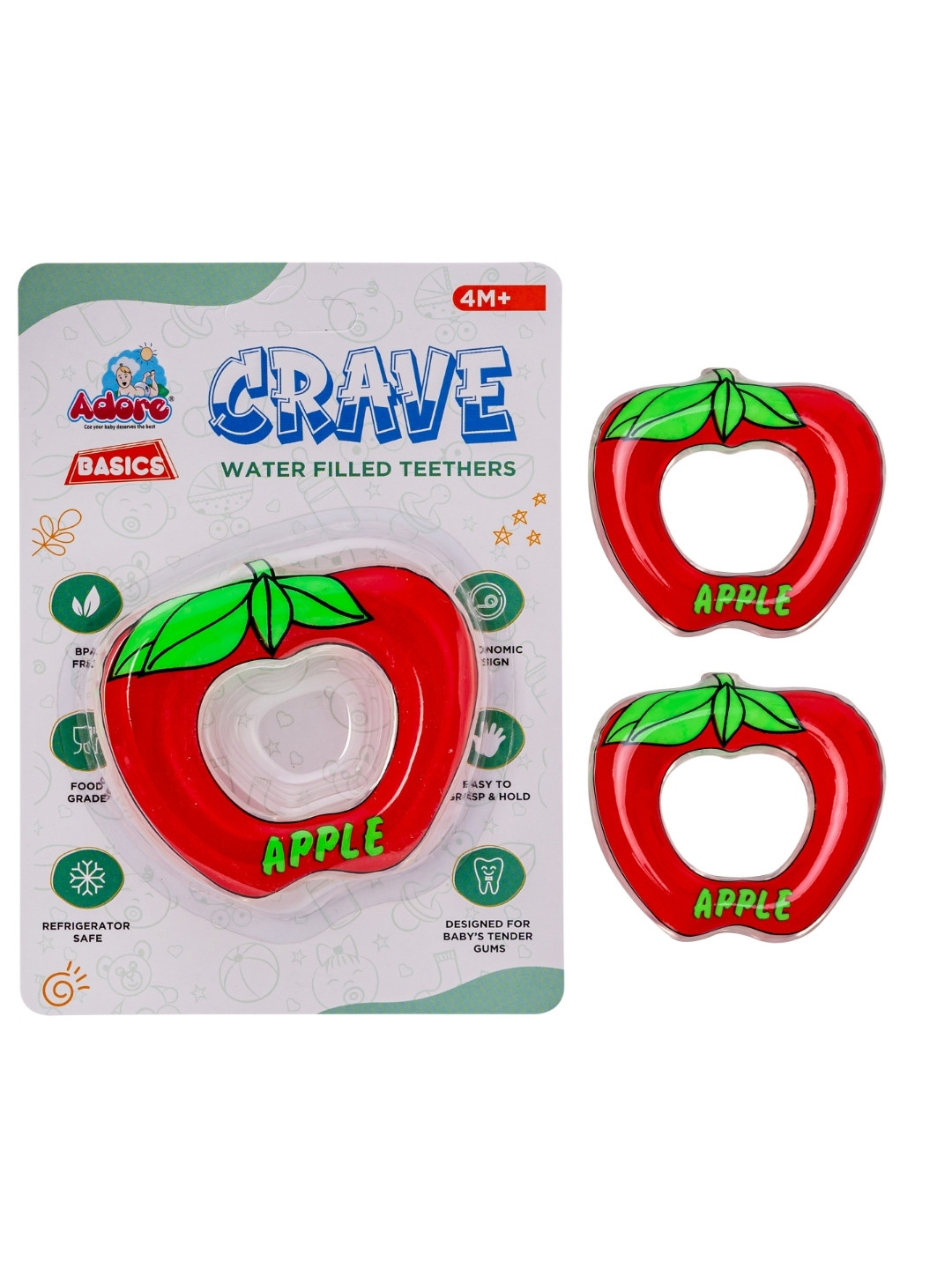 Adore Kids 2Pc Red & Green Apple Design Crave Water Filled Teethers
