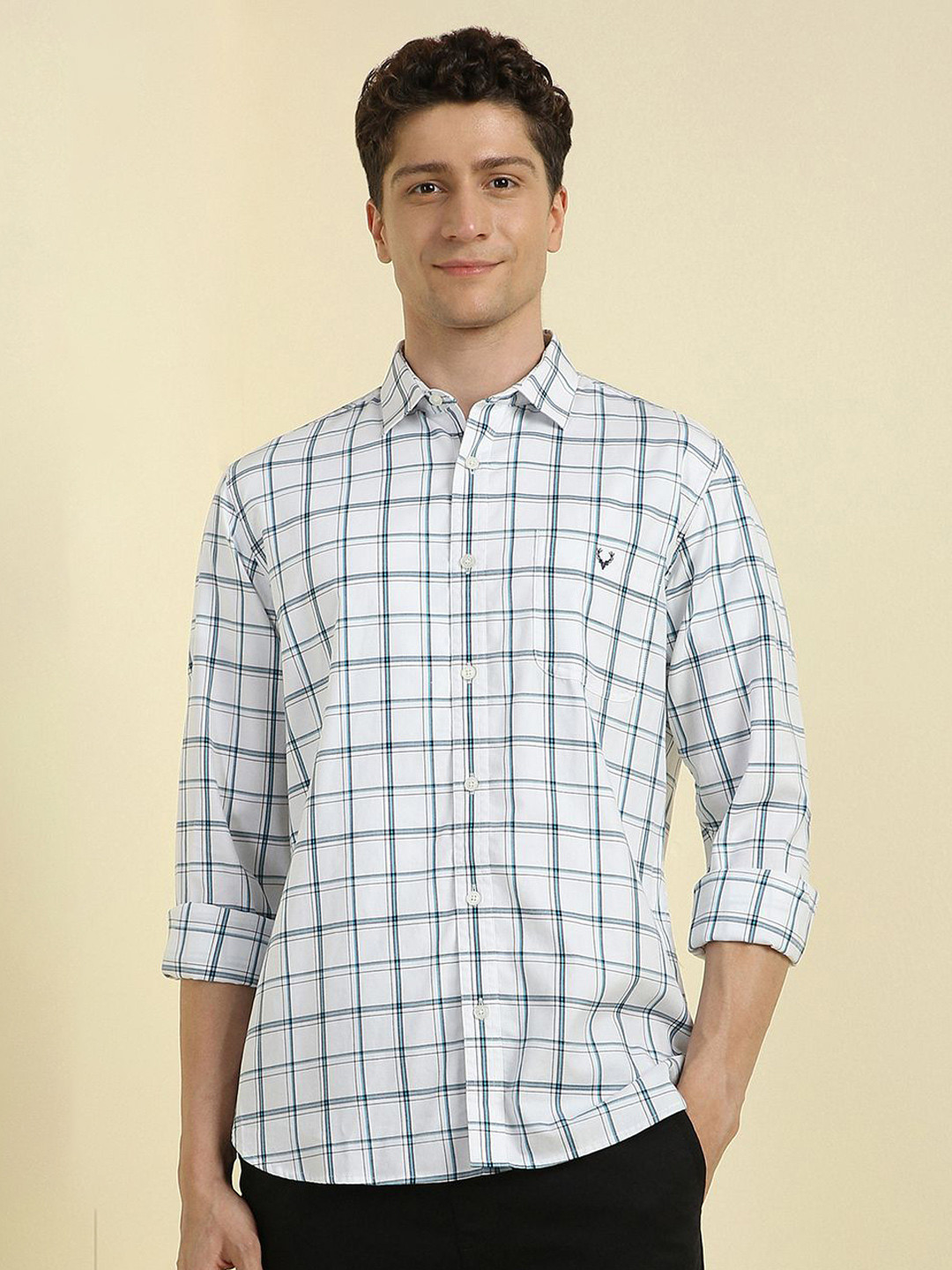 Allen Solly Men Slim Fit Spread Collar Checked Cotton Casual Shirt