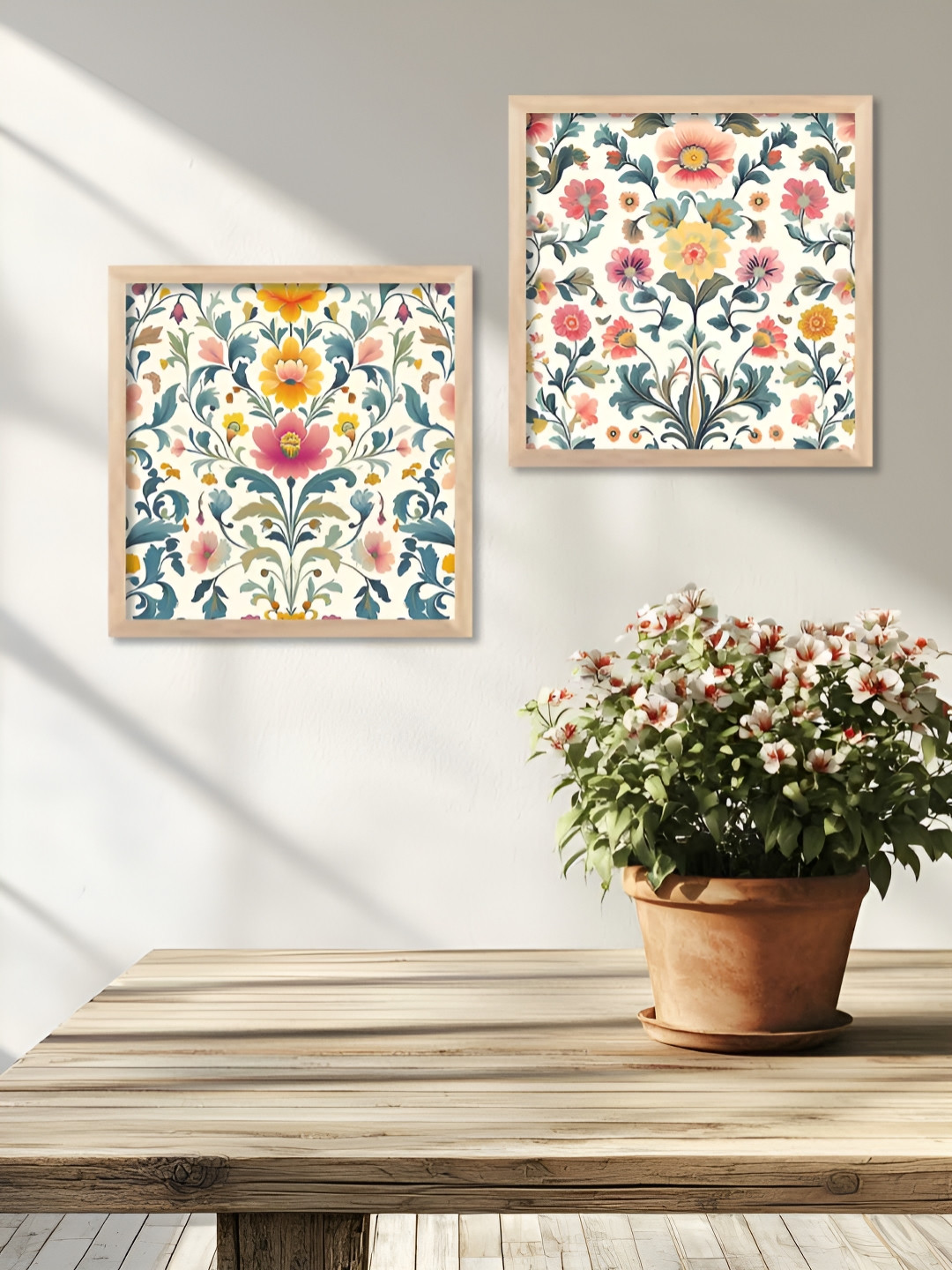 Kotart Brown And White 2 Pieces Madhubani Wood Wall Art