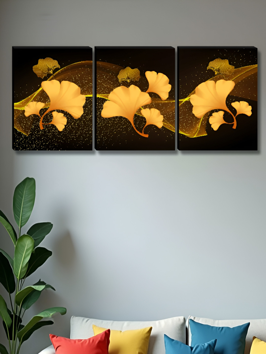 Myntra Elegant Homes Synthetic Wood 3 Piece Wall Rectangle Paintings Wall Art -27 x12 In