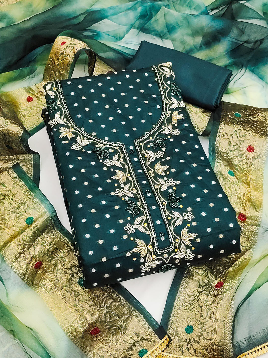 SHADOW & SAINING Embellished Modal Cotton Semi-Stitched Dress Material