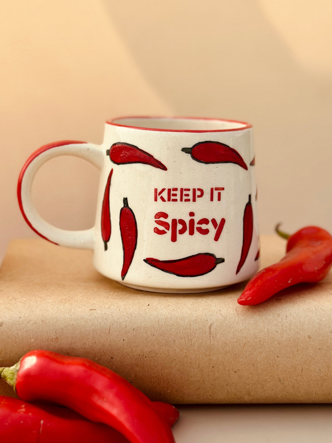 NURTURE INDIA White & Red Printed Ceramic Glossy Cups Set of Cups and Mugs
