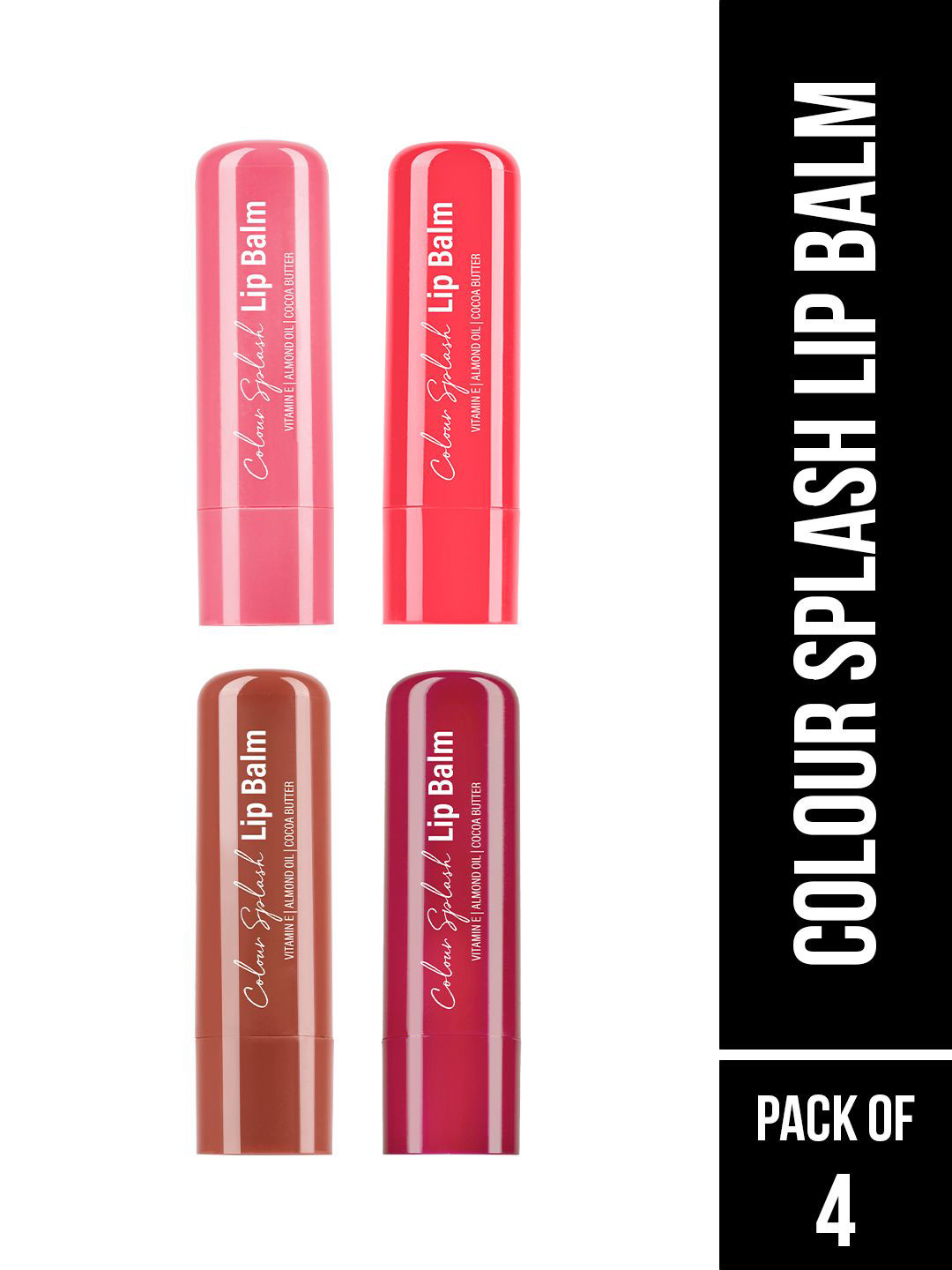 Hilary Rhoda Set Of 4 Colour Splash Lip Balm With SPF-15 Vitamin E & Cocoa Butter-3 g Each