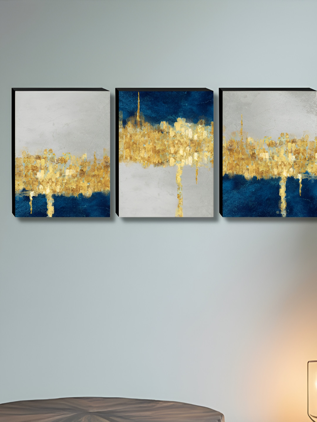 Myntra Elegant Homes Abstract 3 Pcs Wall Rectangle Paintings Wall Art - 12x27In