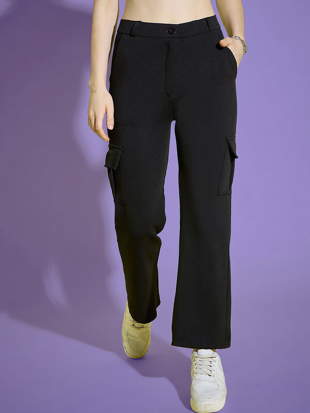 Dream Beauty Fashion Women Loose Fit High-Rise Easy Wash Cargos Trousers