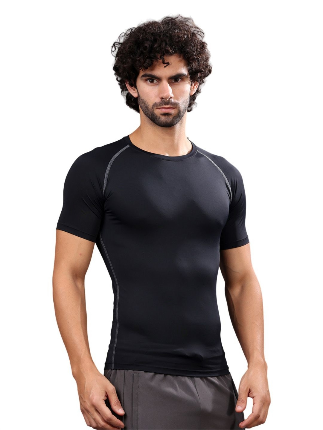 Friskers Men Solid Round Neck Muscle Fit Compression T-shirt
