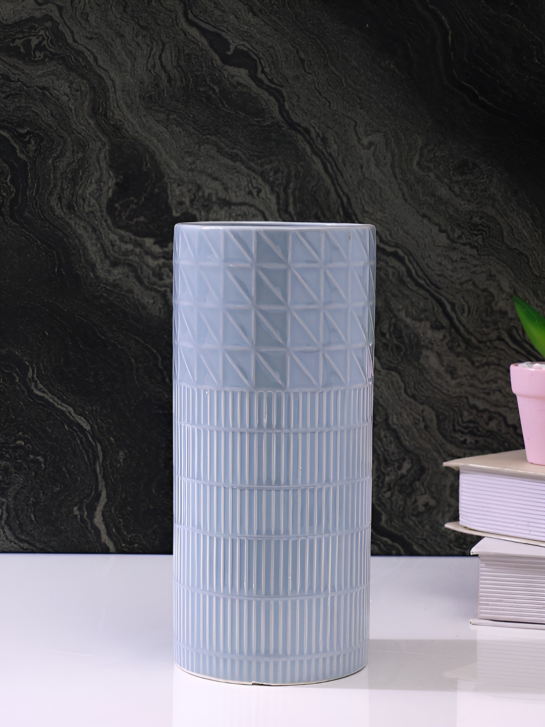Myntra Elegant Homes Grey Geometric Textured Ceramic Vase
