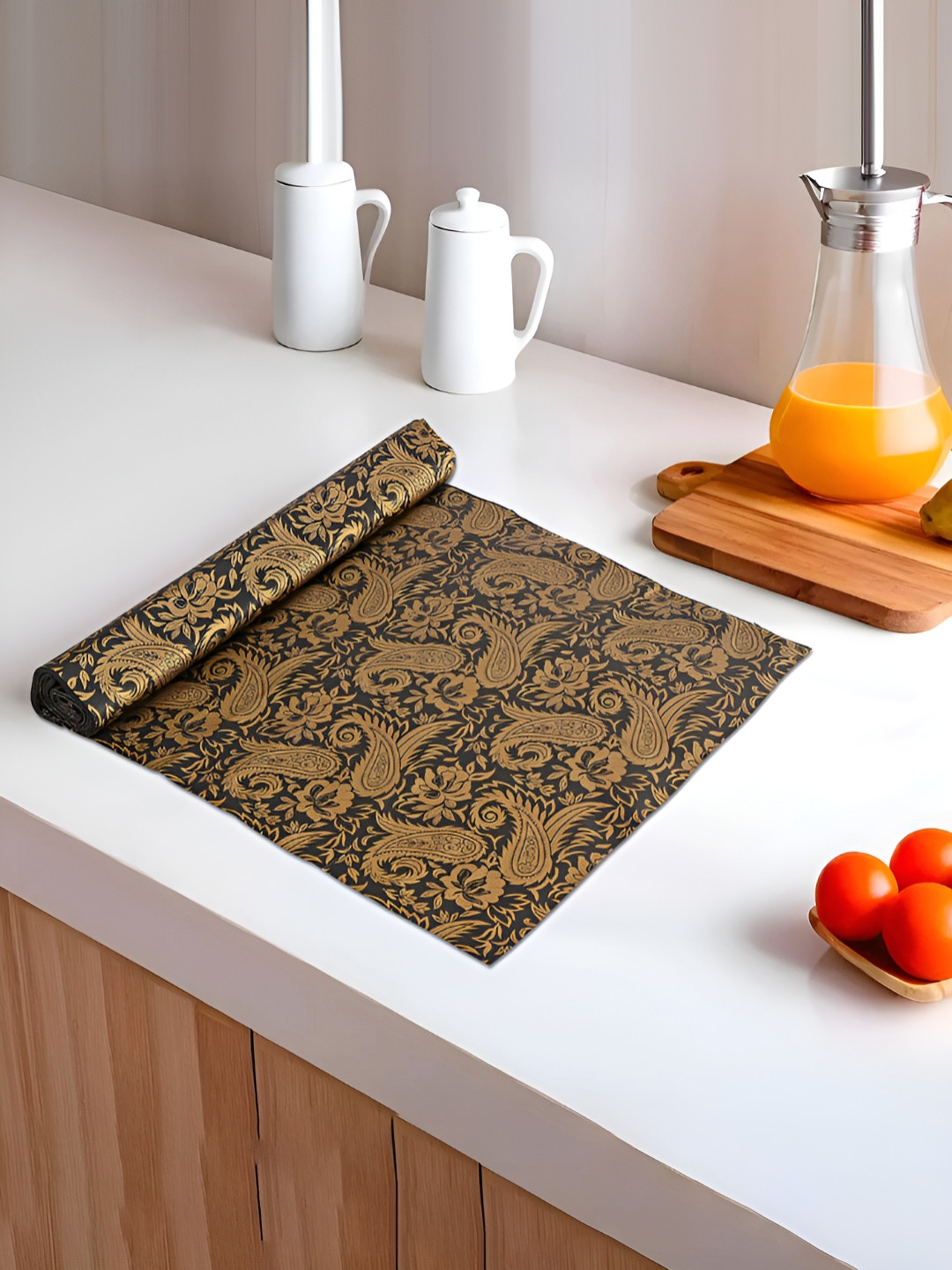 Myntra Elegant Homes Green & Gold Toned Printed Shelf Liner Organiser