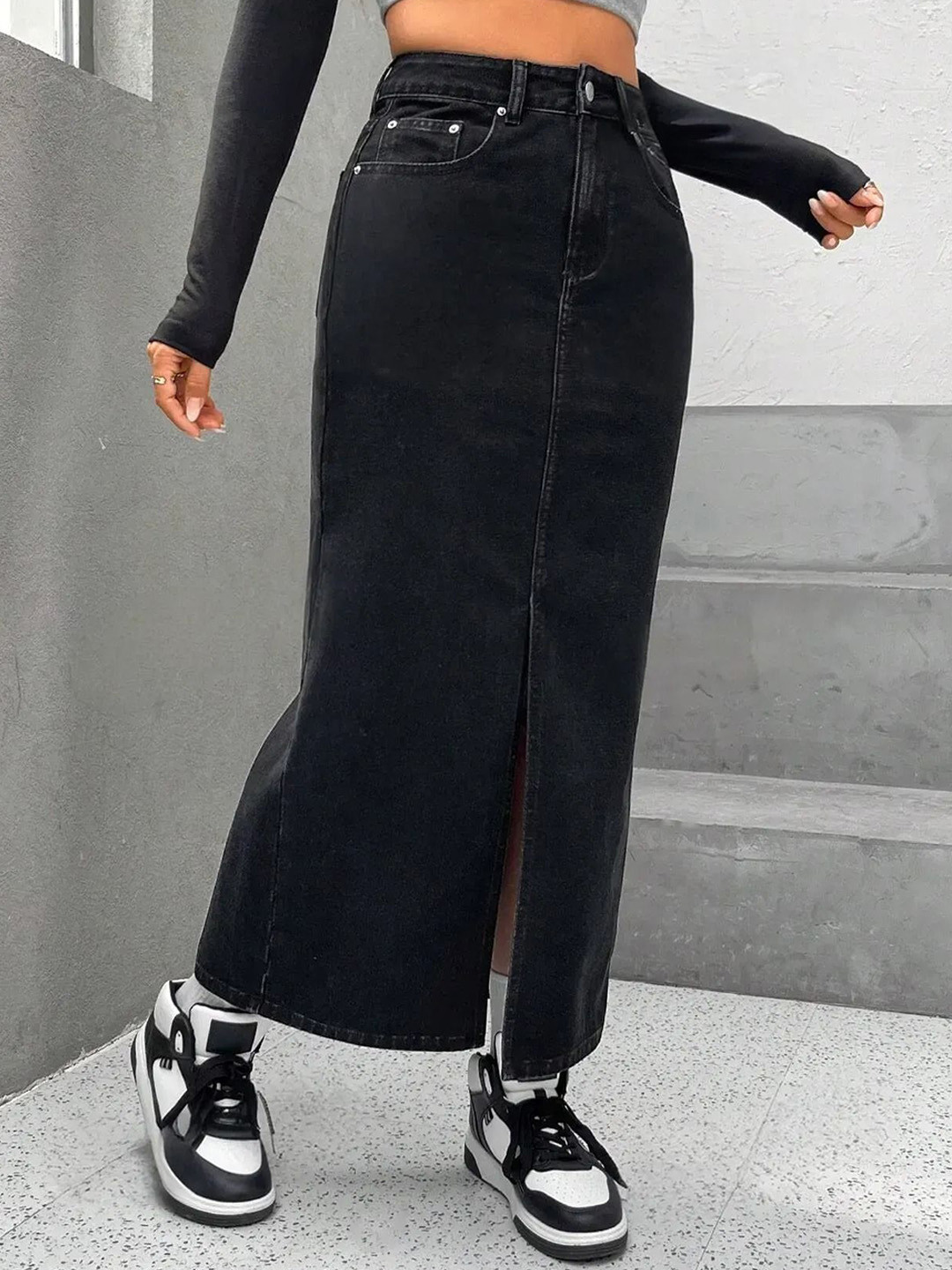 dolsia Women Washed Pencil Maxi Skirt