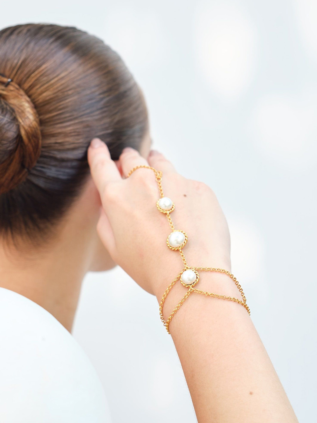 Anaash Gold-Plated Pearls Beaded Wraparound Haathphool Bracelet